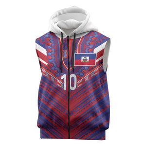 Custom Haiti National Football Sleeveless Zip Hoodie Dashiki Sporty Style - African Pride