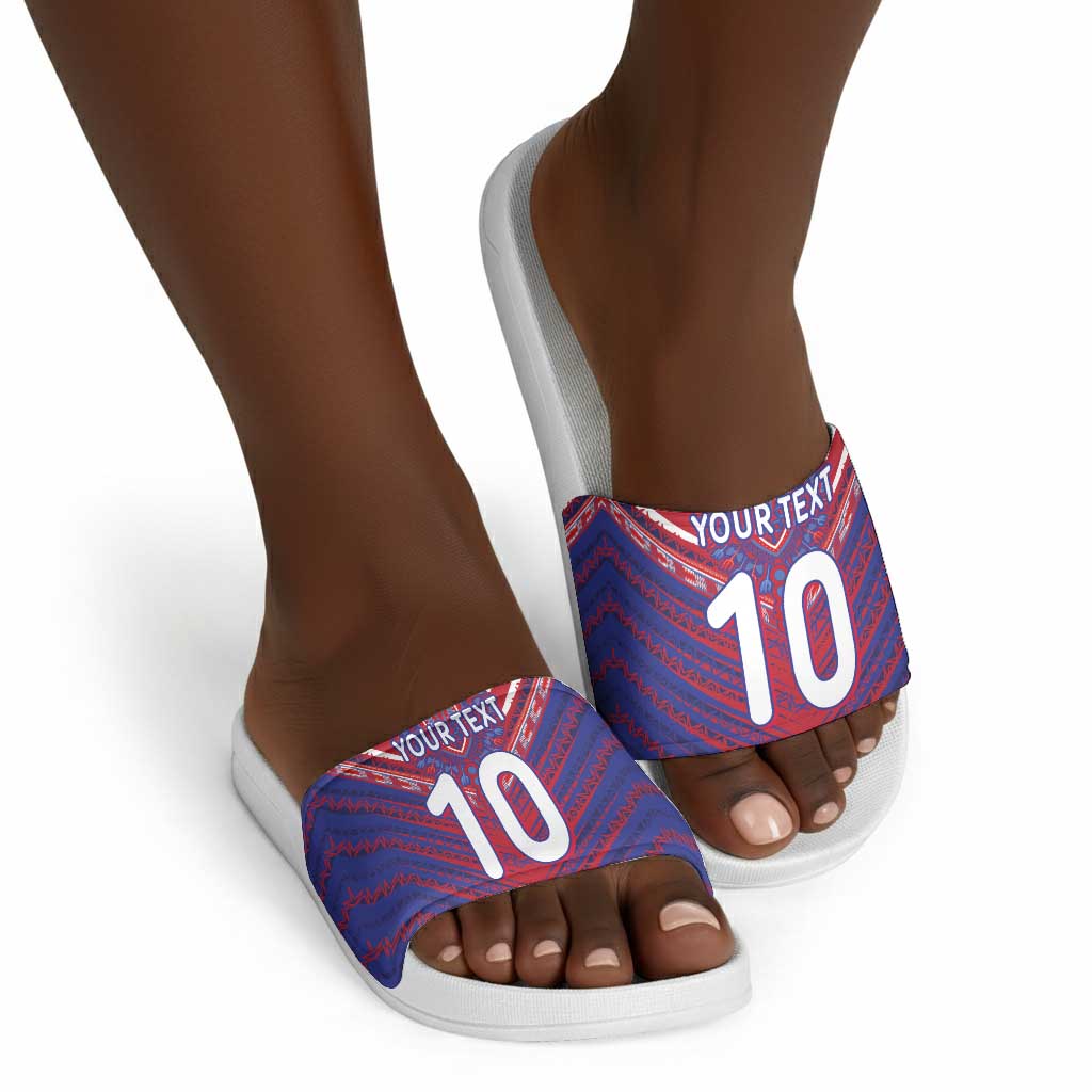 Custom Haiti National Football Slide Sandals Dashiki Sporty Style - African Pride