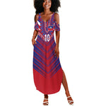 Custom Haiti National Football Summer Maxi Dress Dashiki Sporty Style - African Pride