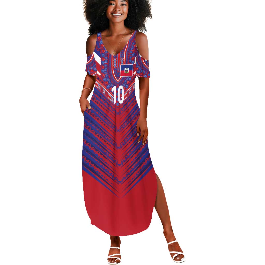 Custom Haiti National Football Summer Maxi Dress Dashiki Sporty Style - African Pride