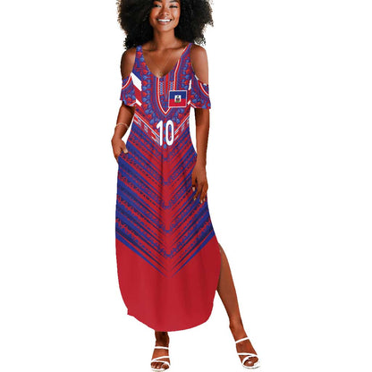 Custom Haiti National Football Summer Maxi Dress Dashiki Sporty Style - African Pride