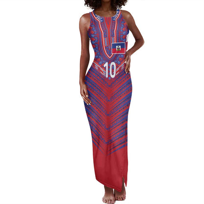 Custom Haiti National Football Tank Maxi Dress Dashiki Sporty Style - African Pride
