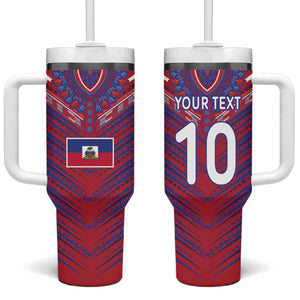 Custom Haiti National Football Tumbler With Handle Dashiki Sporty Style - African Pride