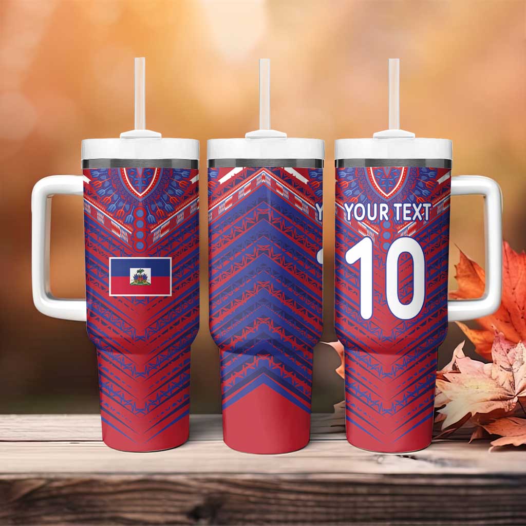 Custom Haiti National Football Tumbler With Handle Dashiki Sporty Style - African Pride