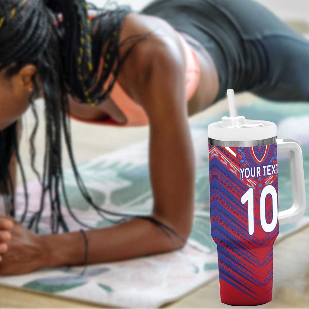 Custom Haiti National Football Tumbler With Handle Dashiki Sporty Style - African Pride