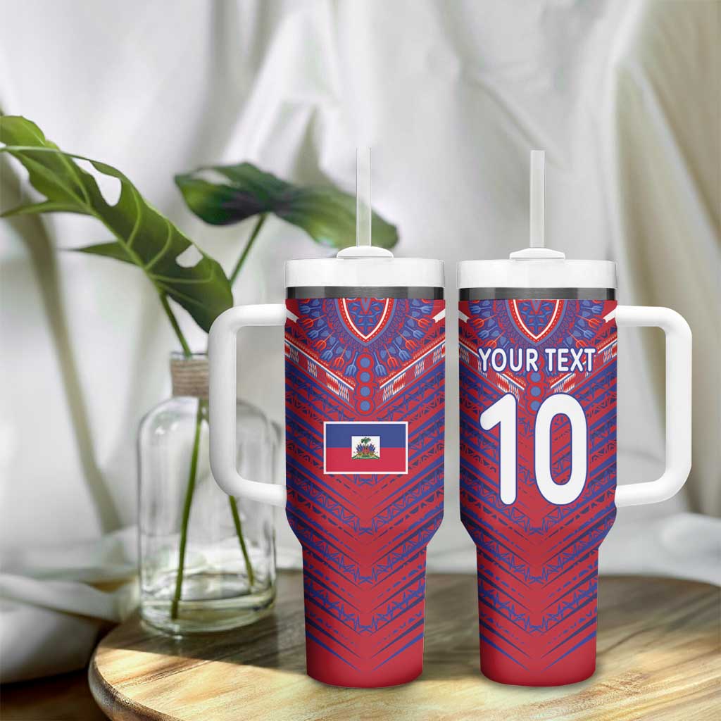 Custom Haiti National Football Tumbler With Handle Dashiki Sporty Style - African Pride