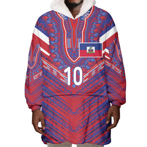 Custom Haiti National Football Wearable Blanket Hoodie Dashiki Sporty Style - African Pride