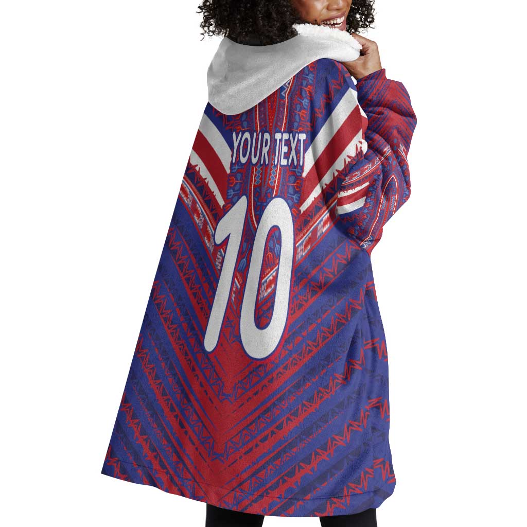 Custom Haiti National Football Wearable Blanket Hoodie Dashiki Sporty Style - African Pride