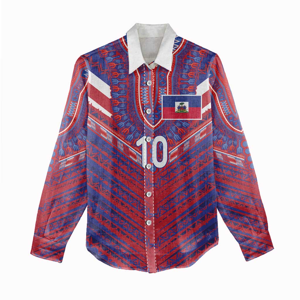 Custom Haiti National Football Women Casual Shirt Dashiki Sporty Style - African Pride