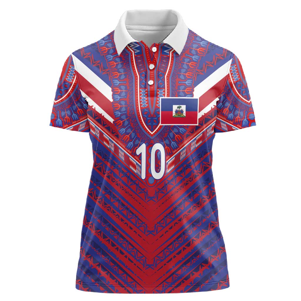 Custom Haiti National Football Women Polo Shirt Dashiki Sporty Style - African Pride