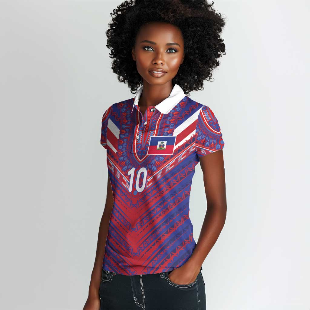 Custom Haiti National Football Women Polo Shirt Dashiki Sporty Style - African Pride