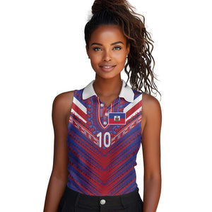 Custom Haiti National Football Women Sleeveless Polo Shirt Dashiki Sporty Style - African Pride