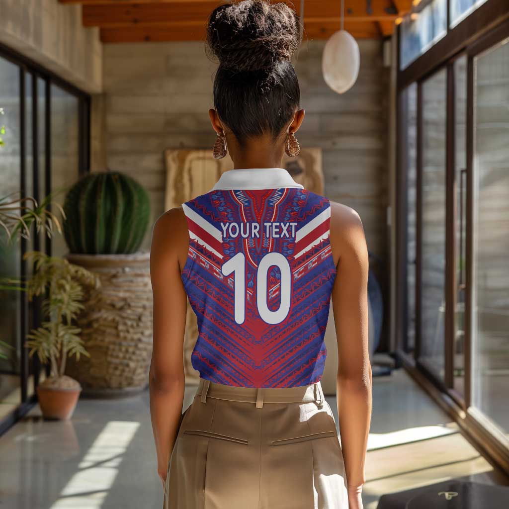 Custom Haiti National Football Women Sleeveless Polo Shirt Dashiki Sporty Style - African Pride