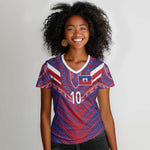 Custom Haiti National Football Women V-Neck T-Shirt Dashiki Sporty Style - African Pride