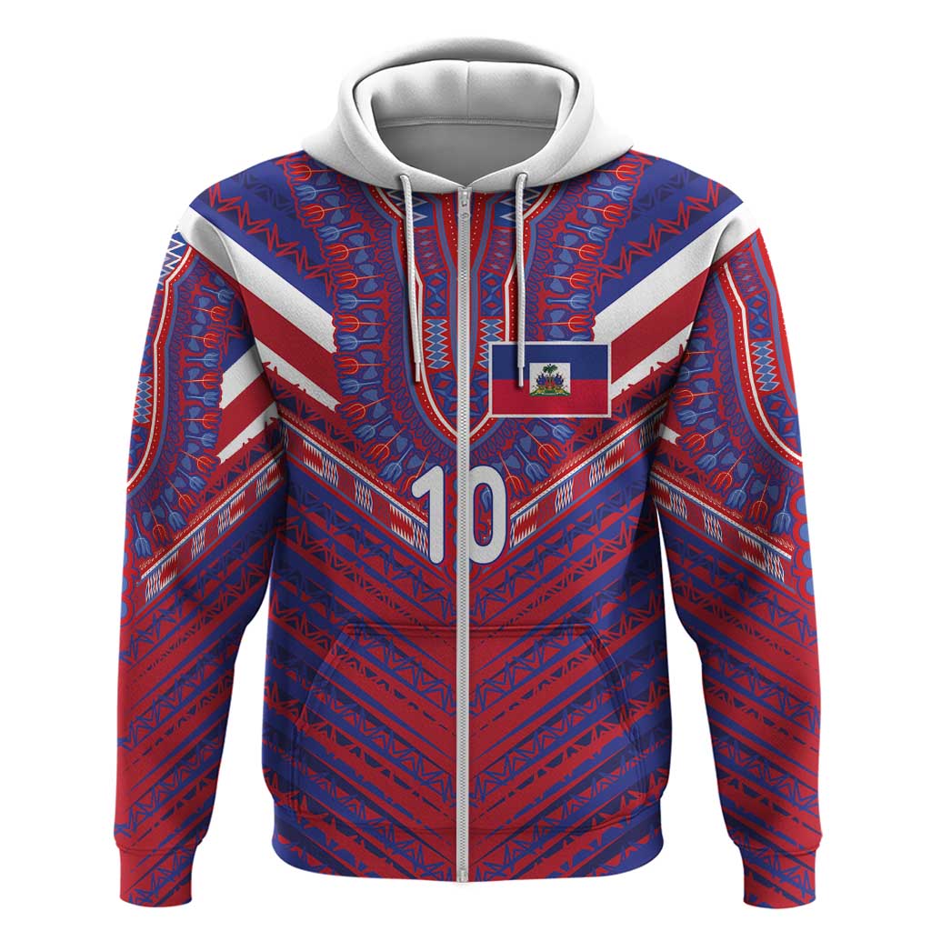 Custom Haiti National Football Zip Hoodie Dashiki Sporty Style - African Pride