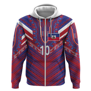 Custom Haiti National Football Zip Hoodie Dashiki Sporty Style - African Pride