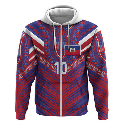 Custom Haiti National Football Zip Hoodie Dashiki Sporty Style - African Pride