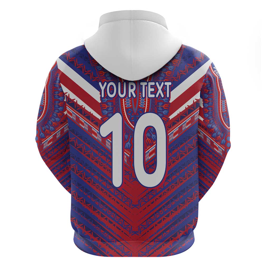 Custom Haiti National Football Zip Hoodie Dashiki Sporty Style - African Pride