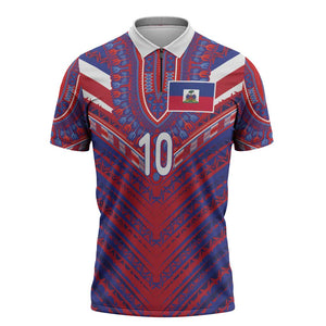 Custom Haiti National Football Zipper Polo Shirt Dashiki Sporty Style - African Pride