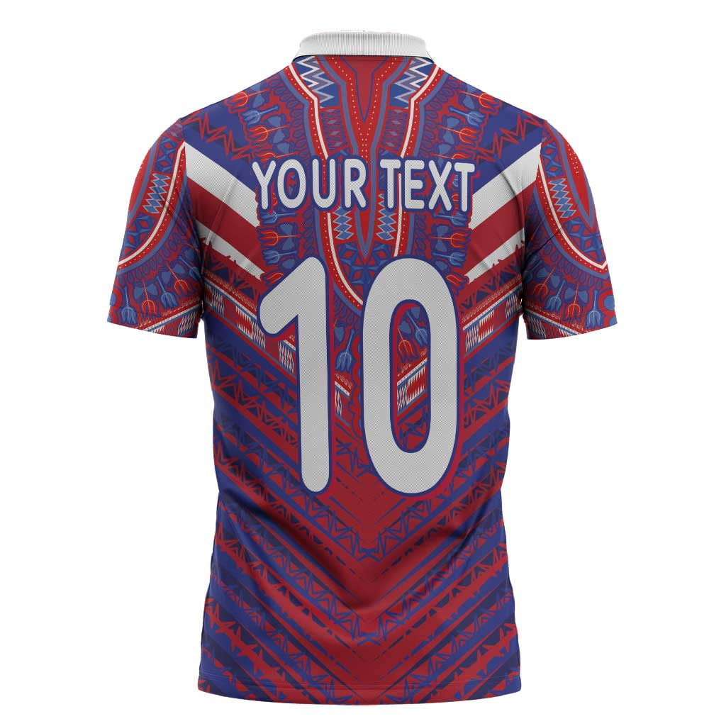 Custom Haiti National Football Zipper Polo Shirt Dashiki Sporty Style - African Pride