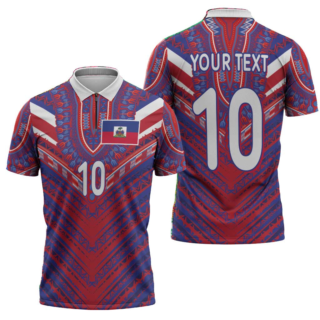 Custom Haiti National Football Zipper Polo Shirt Dashiki Sporty Style - African Pride