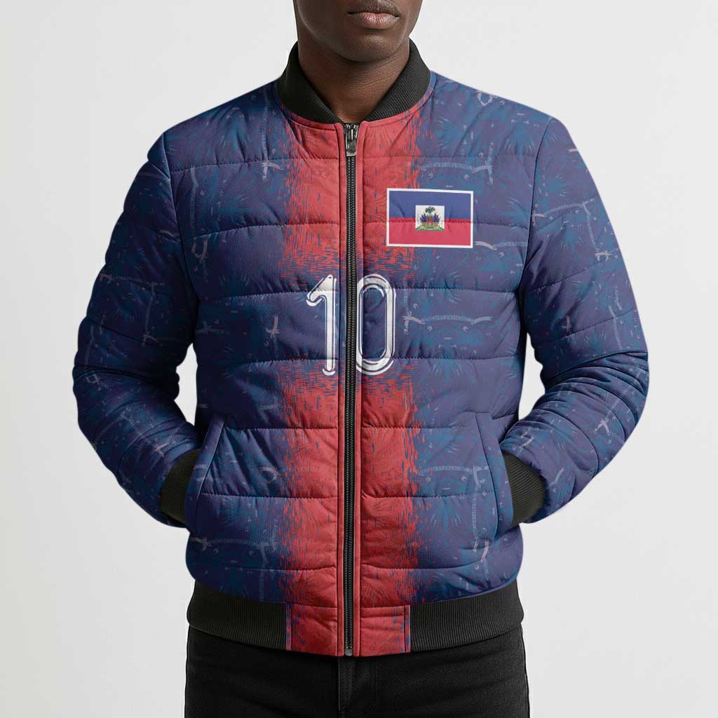 Custom Haiti National Football Bomber Puffer Jacket Haiti Emblems Motif - African Pride
