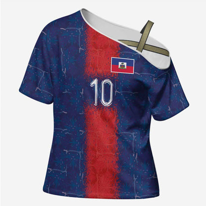 Custom Haiti National Football Cross Shoulder Shirt Haiti Emblems Motif - African Pride