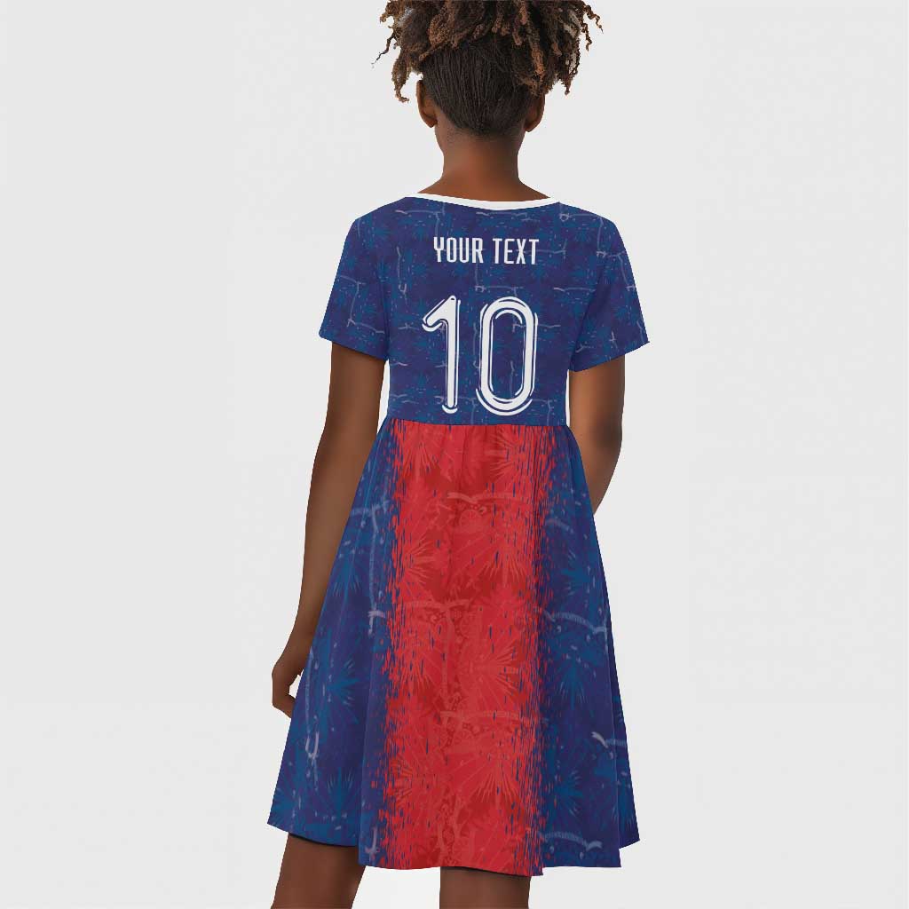 Custom Haiti National Football Kid Short Sleeve Dress Haiti Emblems Motif - African Pride