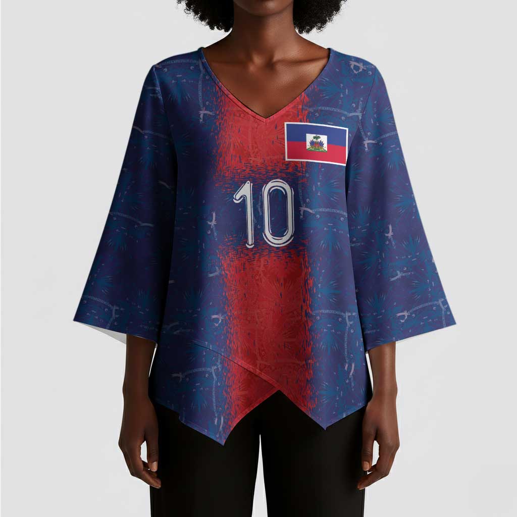 Custom Haiti National Football Kimono Sleeve Blouse Haiti Emblems Motif - African Pride