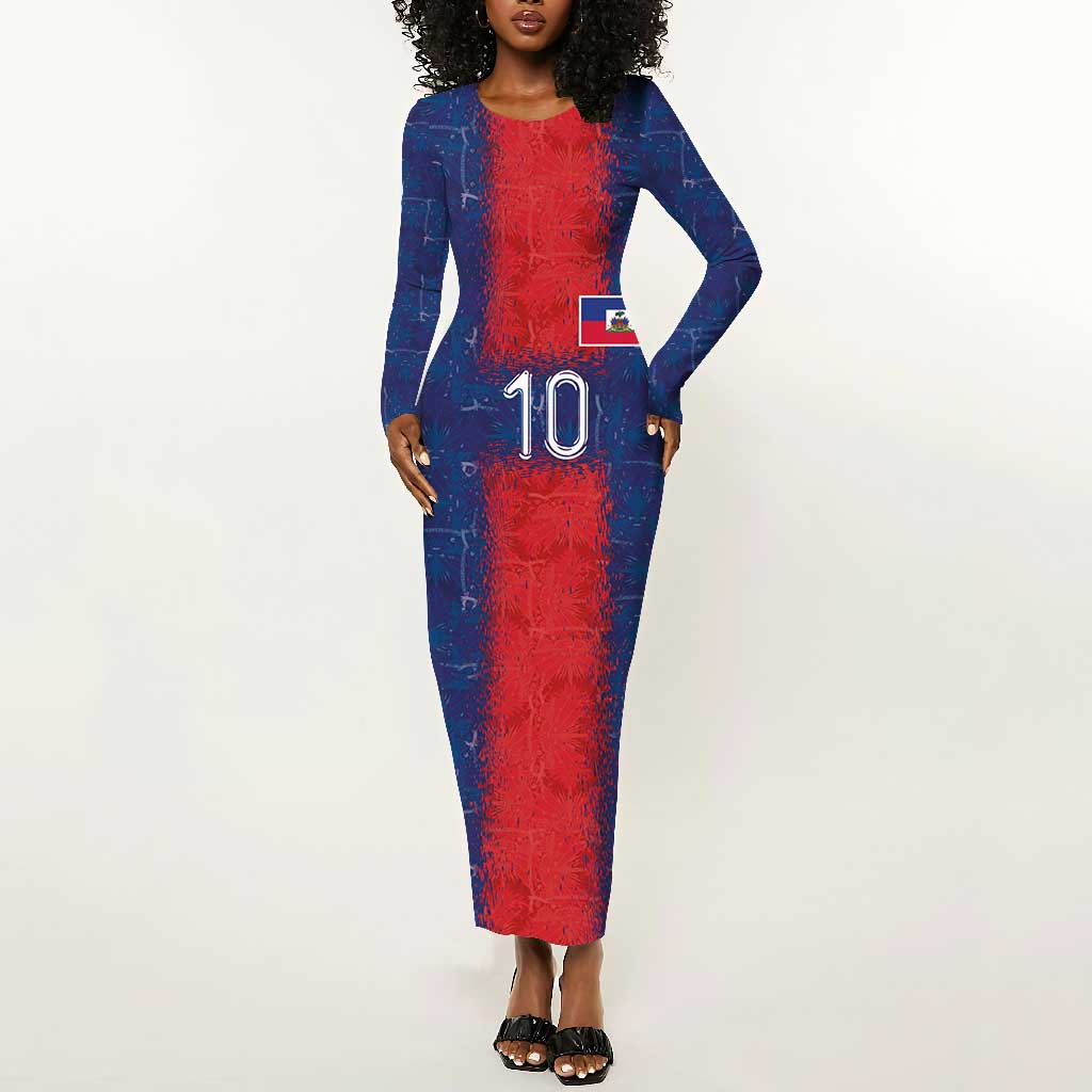 Custom Haiti National Football Long Sleeve Bodycon Dress Haiti Emblems Motif - African Pride