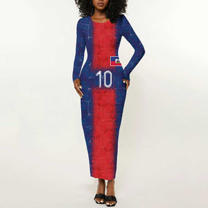 Custom Haiti National Football Long Sleeve Bodycon Dress Haiti Emblems Motif - African Pride