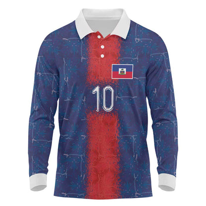Custom Haiti National Football Long Sleeve Polo Shirt Haiti Emblems Motif - African Pride