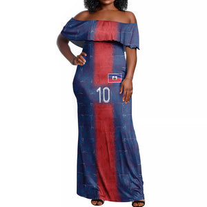 Custom Haiti National Football Off Shoulder Maxi Dress Haiti Emblems Motif - African Pride