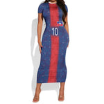 Custom Haiti National Football Short Sleeve Bodycon Dress Haiti Emblems Motif - African Pride