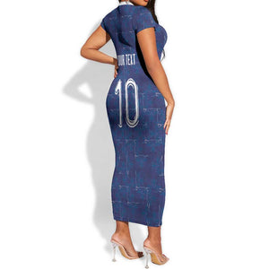 Custom Haiti National Football Short Sleeve Bodycon Dress Haiti Emblems Motif - African Pride