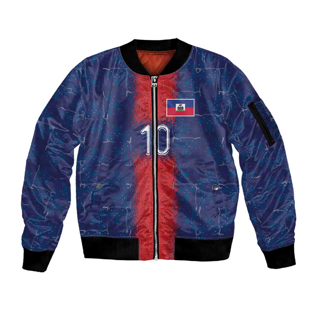 Custom Haiti National Football Sleeve Zip Bomber Jacket Haiti Emblems Motif - African Pride