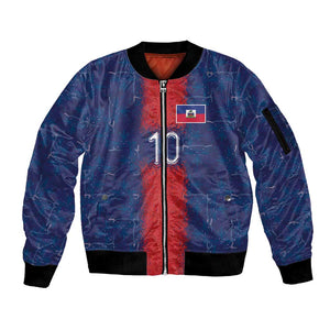 Custom Haiti National Football Sleeve Zip Bomber Jacket Haiti Emblems Motif - African Pride