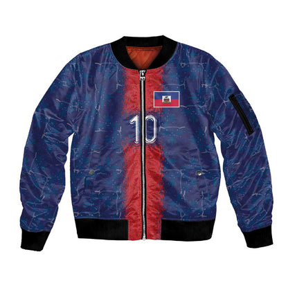 Custom Haiti National Football Sleeve Zip Bomber Jacket Haiti Emblems Motif - African Pride