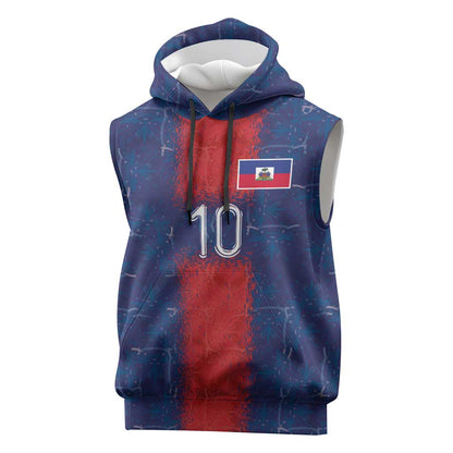 Custom Haiti National Football Sleeveless Hoodie Haiti Emblems Motif - African Pride