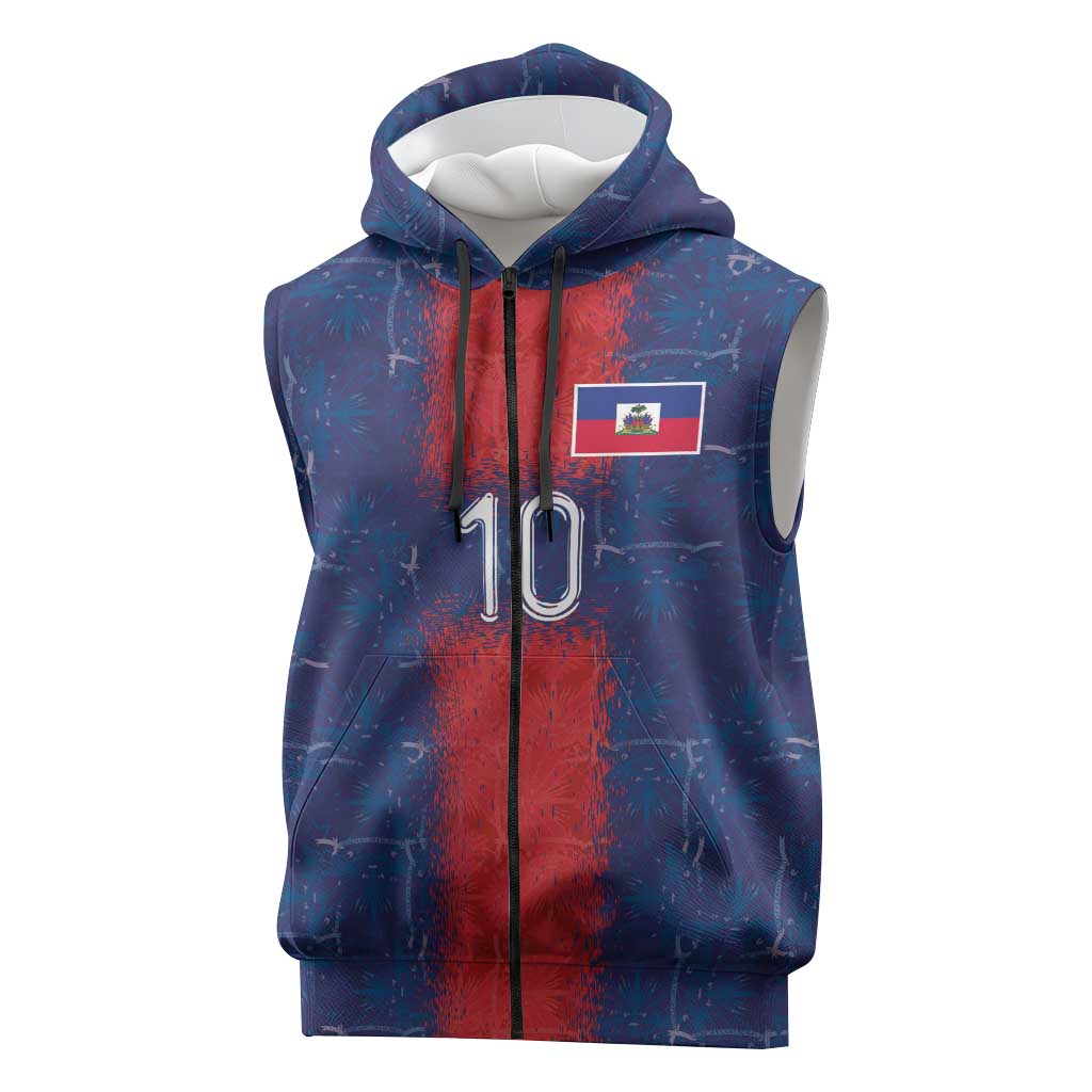 Custom Haiti National Football Sleeveless Zip Hoodie Haiti Emblems Motif - African Pride