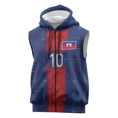 Custom Haiti National Football Sleeveless Zip Hoodie Haiti Emblems Motif - African Pride