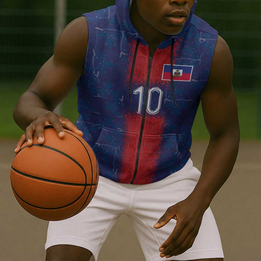 Custom Haiti National Football Sleeveless Zip Hoodie Haiti Emblems Motif - African Pride