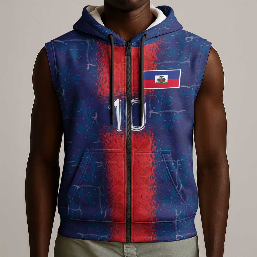 Custom Haiti National Football Sleeveless Zip Hoodie Haiti Emblems Motif - African Pride