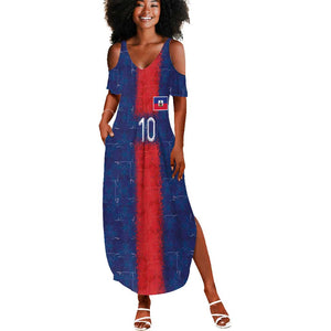 Custom Haiti National Football Summer Maxi Dress Haiti Emblems Motif - African Pride