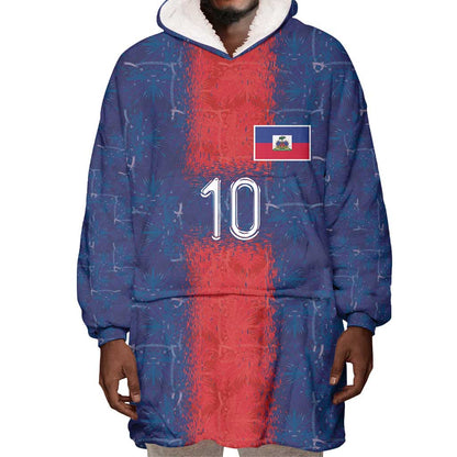 Custom Haiti National Football Wearable Blanket Hoodie Haiti Emblems Motif - African Pride