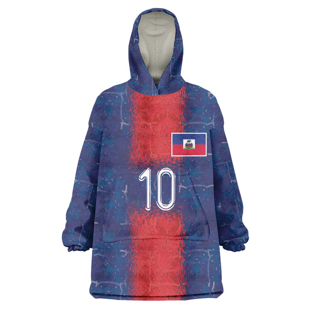 Custom Haiti National Football Wearable Blanket Hoodie Haiti Emblems Motif - African Pride