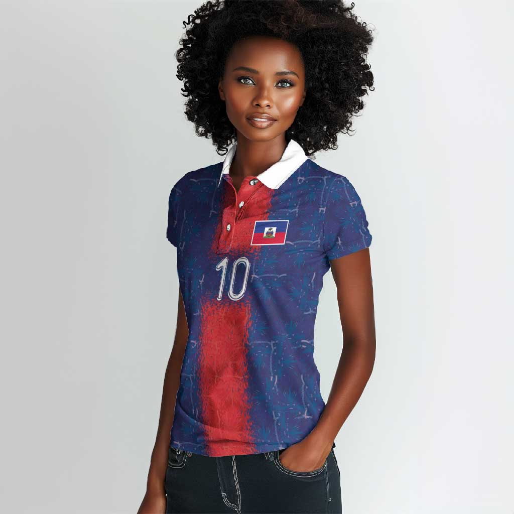 Custom Haiti National Football Women Polo Shirt Haiti Emblems Motif - African Pride