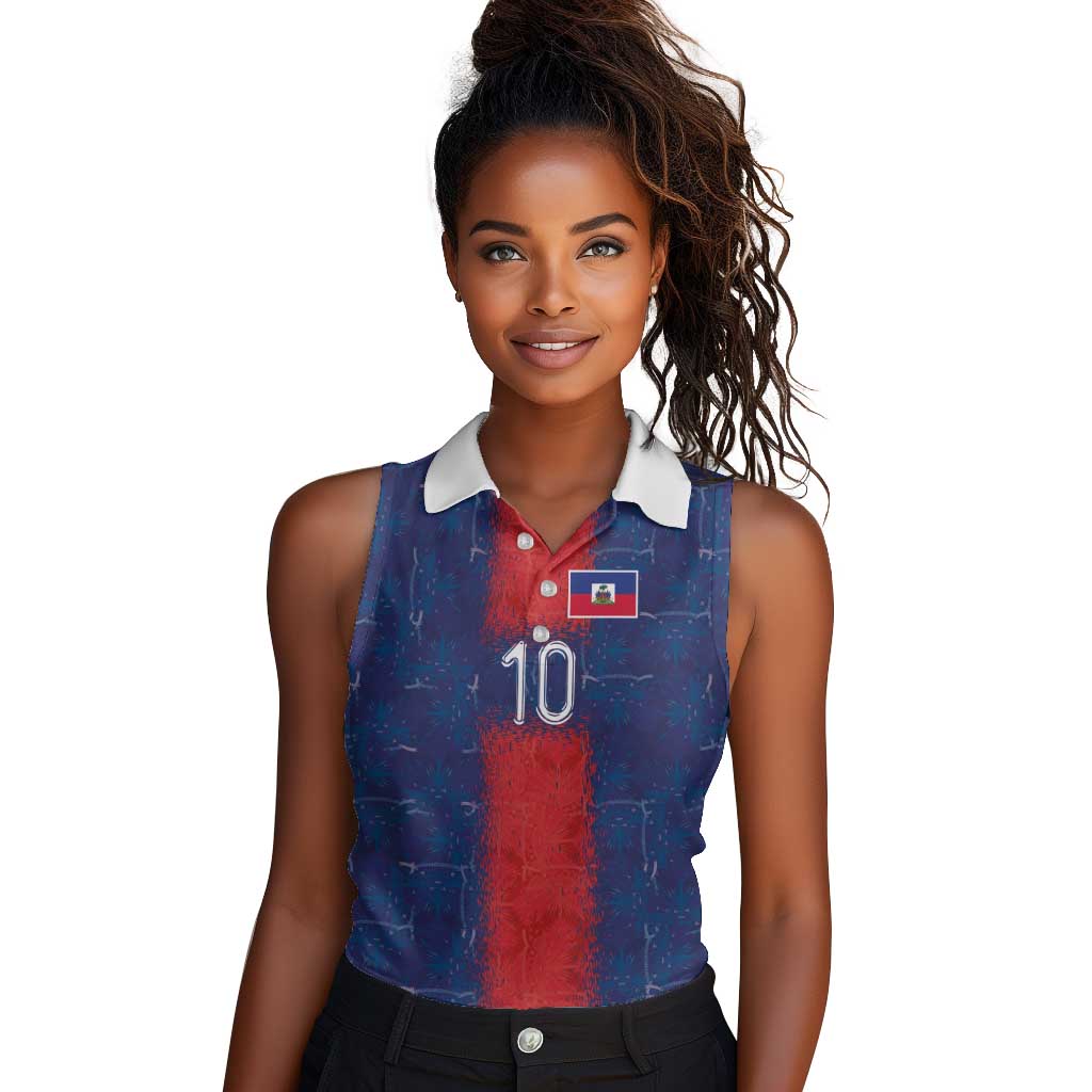 Custom Haiti National Football Women Sleeveless Polo Shirt Haiti Emblems Motif - African Pride