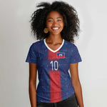 Custom Haiti National Football Women V-Neck T-Shirt Haiti Emblems Motif - African Pride