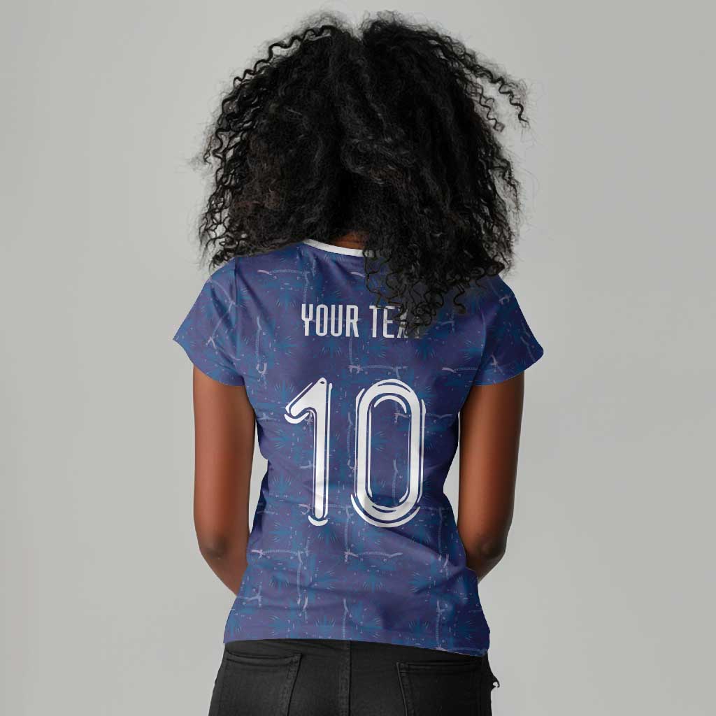 Custom Haiti National Football Women V-Neck T-Shirt Haiti Emblems Motif - African Pride